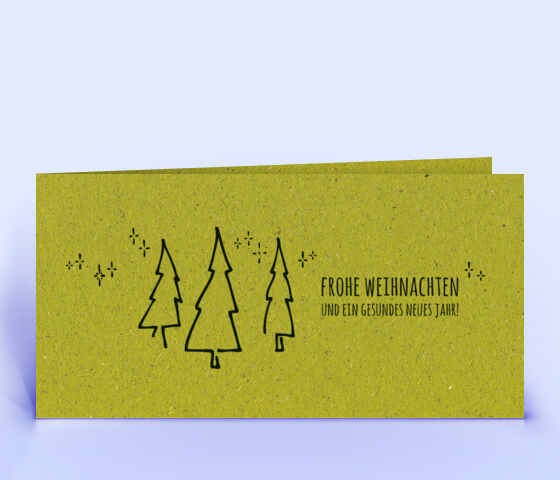 Schöne Weihnachtskarte Motiv "3 Tannenbäume" auf grünem Graspapier 2460