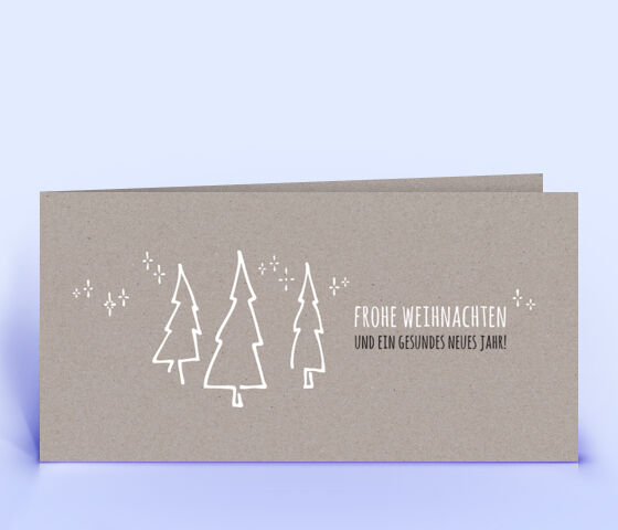 Schöne Weihnachtskarte Motiv "3 Tannenbäume" auf grauem Recyclingkarton mit Sonderfarbe Weiss veredelt 2462
