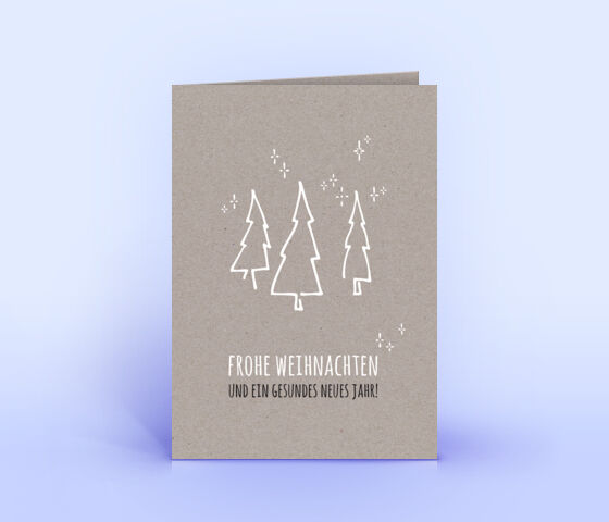 Schöne Weihnachtskarte Motiv "3 Tannenbäume" auf grauem Design-Recyclingpapier mit Sonderfarbe Weiss veredelt 2463