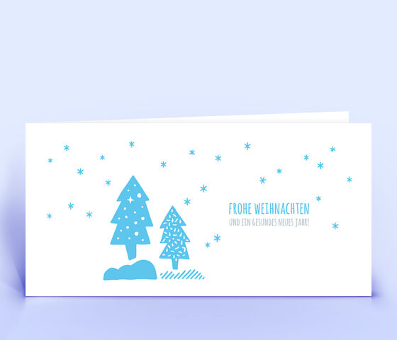 Weihnachtskarte Nr. 2524 hellblau mit mehreren Weihnachtsbäumen