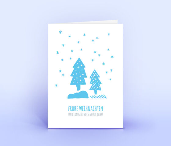Weihnachtskarte Nr. 2525 hellblau mit mehreren Weihnachtsbäumen