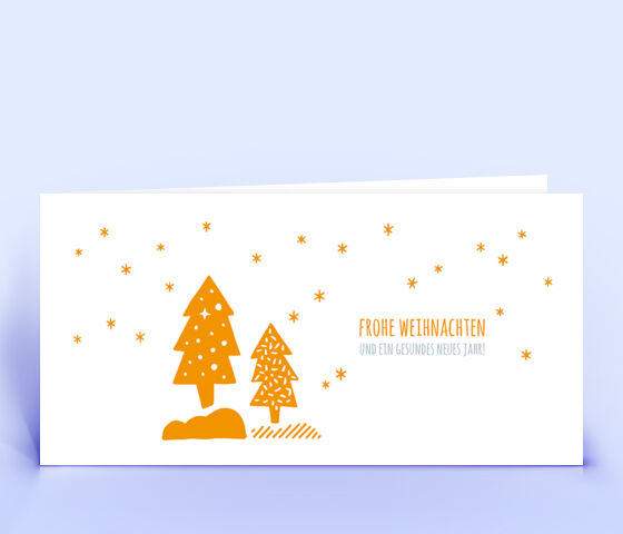 Weihnachtskarte Nr. 2526 orange mit mehreren Weihnachtsbäumen