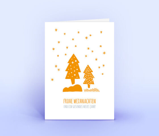 Weihnachtskarte Nr. 2527 orange mit verschiedenen Weihnachtsbäumen