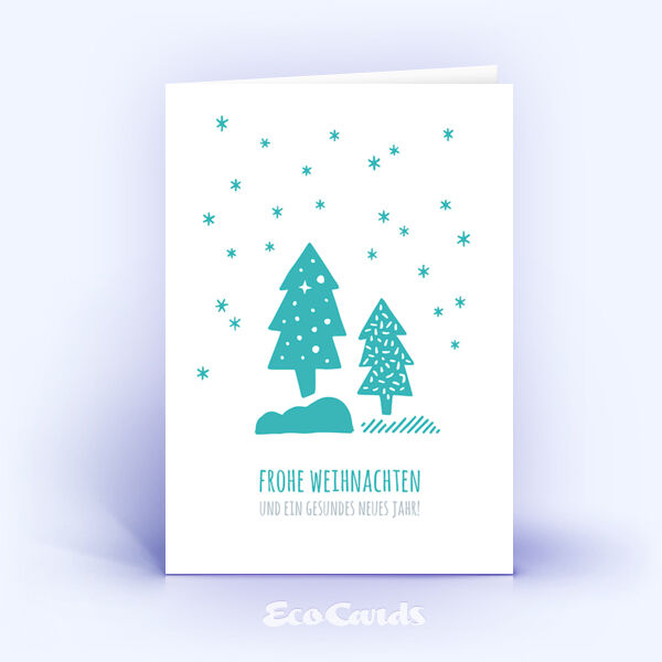Weihnachtskarte Nr. 2531 tuerkis mit verschiedenen Weihnachtsbäumen