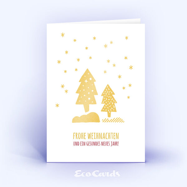 Weihnachtskarte Nr. 2533 gold mit mehreren Weihnachtsbäumen