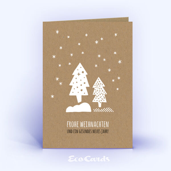 Weihnachtskarte Nr. 2535 braun mit verschiedenen Weihnachtsbäumen