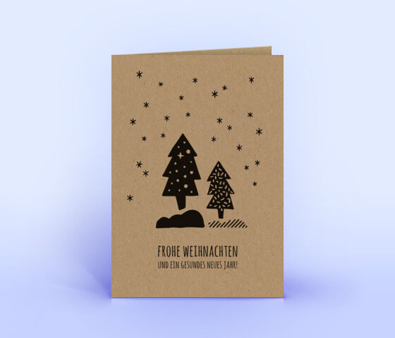 Weihnachtskarte Nr. 2537 braun mit verschiedenen Weihnachtsbäumen