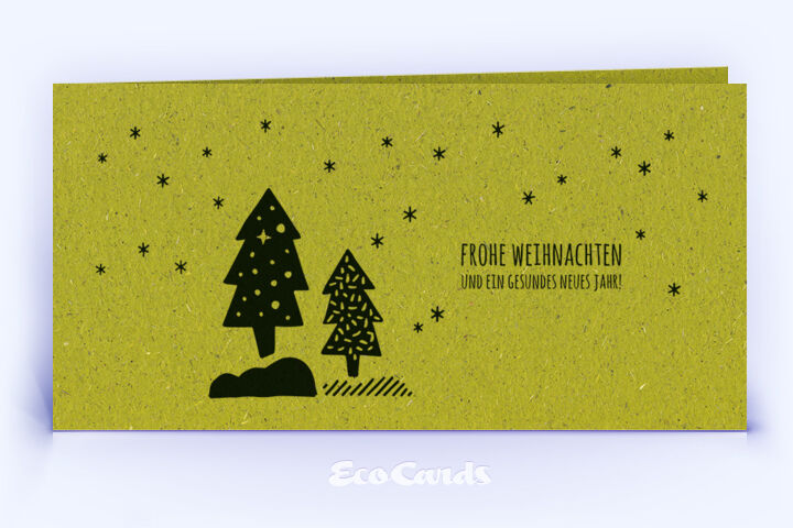 Weihnachtskarte Nr. 2540 gruen mit mehreren Weihnachtsbäumen