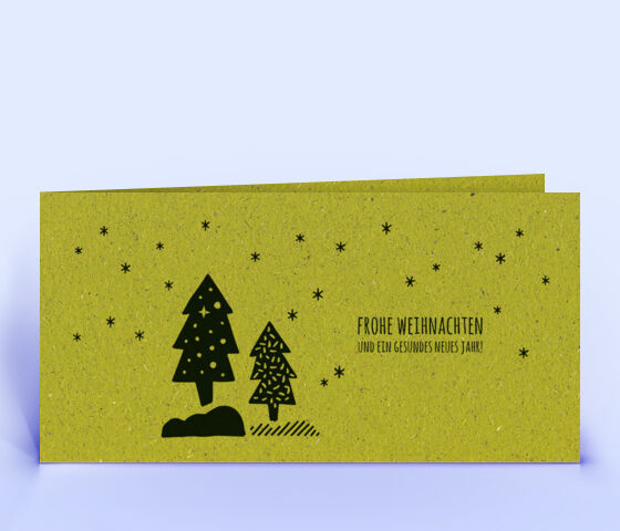 Weihnachtskarte Nr. 2540 gruen mit mehreren Weihnachtsbäumen