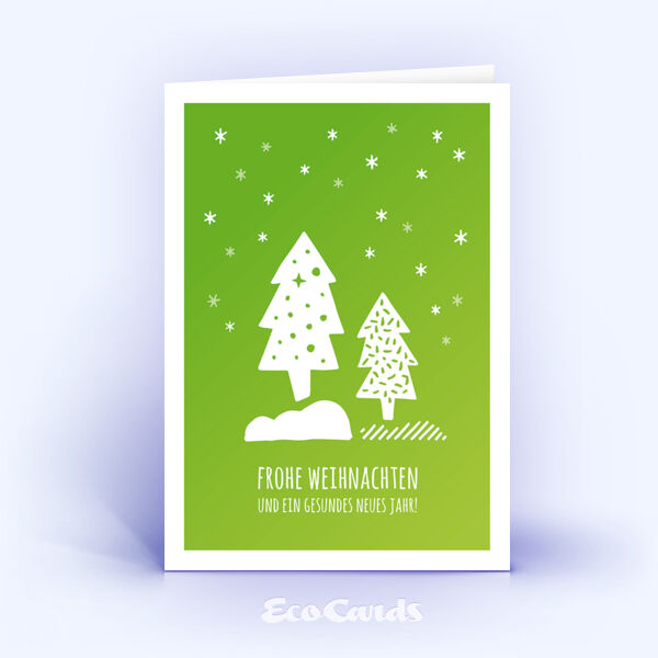 Weihnachtskarte Nr. 2549 gruen mit mehreren Weihnachtsbäumen