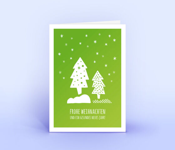 Weihnachtskarte Nr. 2549 gruen mit mehreren Weihnachtsbäumen