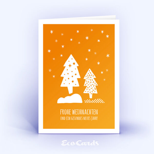 Weihnachtskarte Nr. 2551 orange mit verschiedenen Weihnachtsbäumen