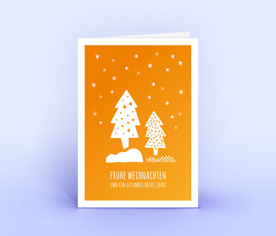 Weihnachtskarte Nr. 2551 orange mit verschiedenen Weihnachtsbäumen
