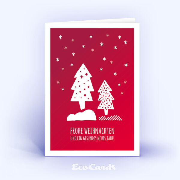 Weihnachtskarte Nr. 2553 rot mit mehreren Weihnachtsbäumen