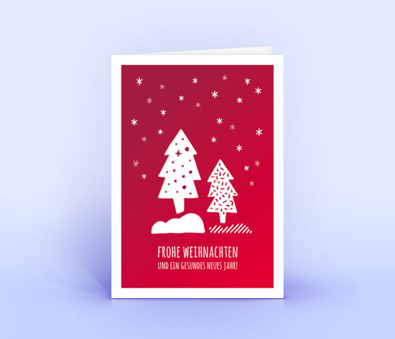 Weihnachtskarte Nr. 2553 rot mit mehreren Weihnachtsbäumen