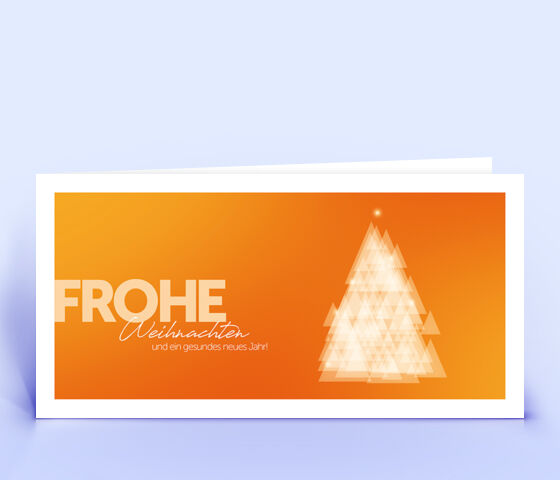 Ausgefallene orangefarbene  Weihnachtskarte mit stilisiertem Weihnachtsbaum 2586