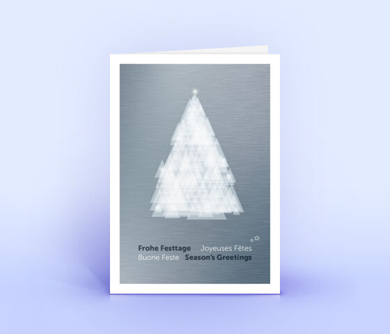 Ausgefallene Weihnachtskarte mit stilisiertem Weihnachtsbaum vor Metall-Hintergrund 2595