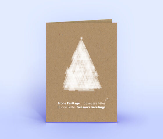 Ausgefallene Weihnachtskarte auf braunem Naturkarton mit stilisiertem Weihnachtsbaum 2601
