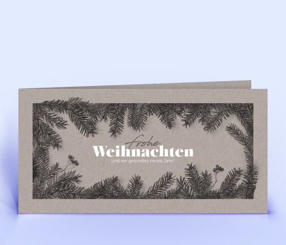 Moderne Weihnachtskarte mit Tannenzweigen auf grauem Design-Recyclingpapier  2760