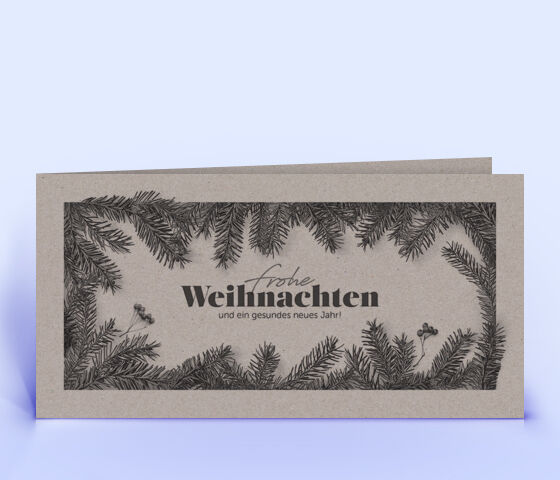 Moderne Weihnachtskarte mit Tannenzweigen aus grauem Design-Recyclingpapier  2762