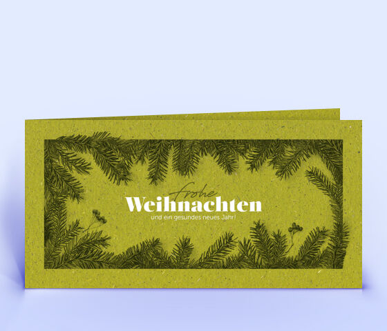 Moderne Weihnachtskarte aus Graspapier mit Tannenzweigen 2764