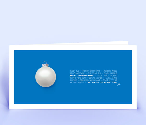 Klassische blaue Weihnachtskarte mit mehrsprachigem Weihnachtsgruß 2802