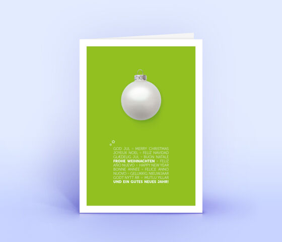 Grüne Weihnachtskarte mit schlichter Gestaltung und internationalem Weihnachtsgruß 2805