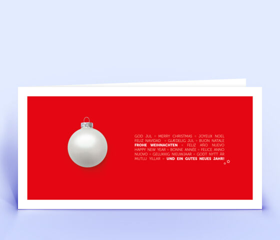 Rote Weihnachtskarte mit modernem Design und mehrsprachigem Weihnachtsgruß 2806