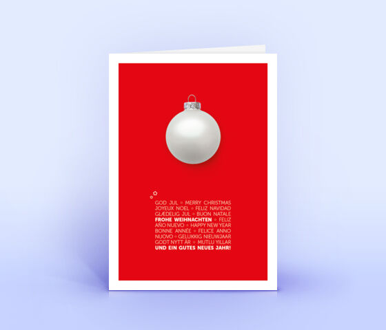Rote Weihnachtskarte mit klassischem Design und internationalen Weihnachtstext 2807
