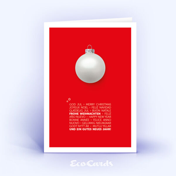 Rote Weihnachtskarte mit klassischem Design und internationalen Weihnachtstext 2807