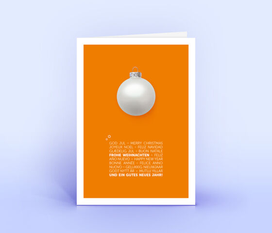 Leuchtend Orangefarbene Weihnachtskarte mit mehrsprachigem Grußtext 2809