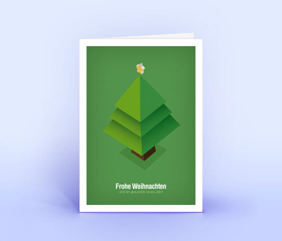 Öko Weihnachtskarten Nr. 281 gruen mit Christbaum sind mit einem grafischen Design bedruckt.