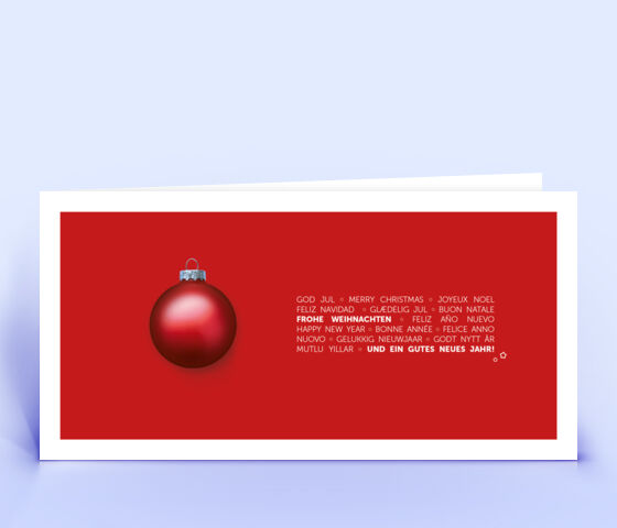 Dunkelrote Weihnachtskarte mit edlem Design und mehrsprachigem Weihnachtsgruß 2812