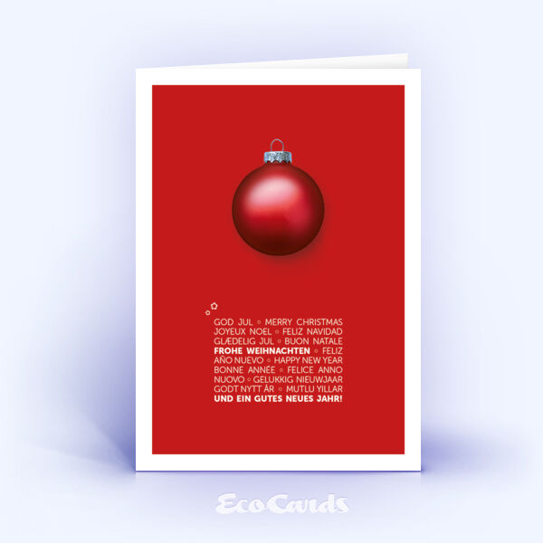 Exklusive Weihnachtskarte mit dunkelrotem Design und mehrsprachigen Weihnachtsgrüßen 2813