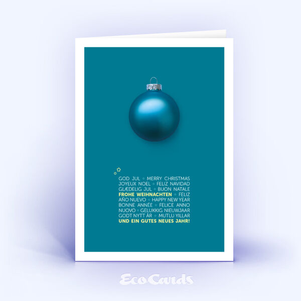 Mehrsprachige Weihnachtskarte türkis mit modernem Design 2815