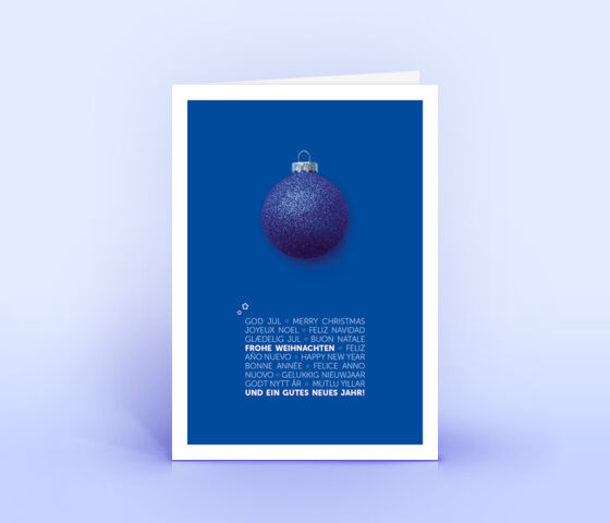 Edle Weihnachtskarte in dunkelblau mit mehrsprachigem Weihnachtsgruß 2817