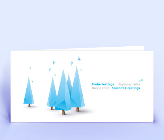 Moderne Firmenweihnachtskarte mit polygonen Weihnachtsbäumen 2840
