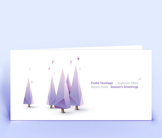 Individuelle Weihnachtskarte mit violetten Weihnachtsbäumen aus Polygonen 2846
