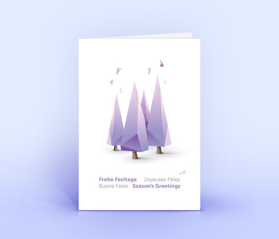 Moderne Weihnachtskarte mit abstrakten Weihnachtsbäumen in violett 2847