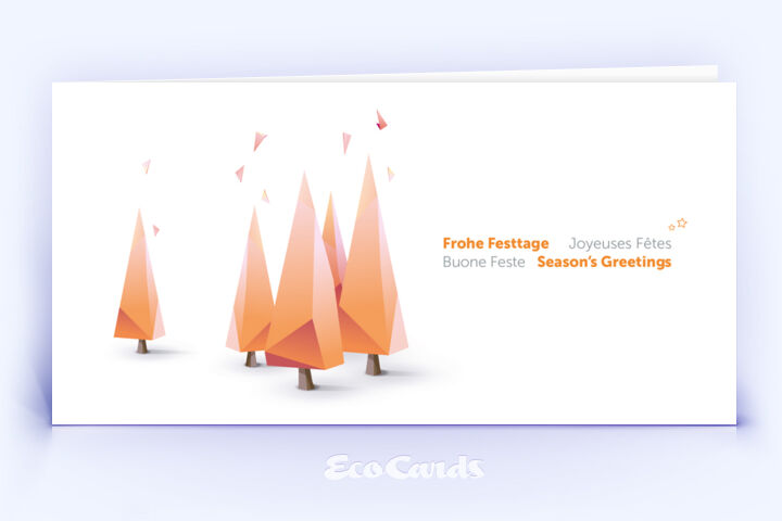 Moderne Weihnachtskarte mit orangefarbenen abstrakten Weihnachtsbäumen 2850