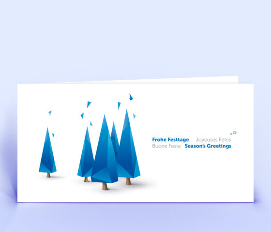 Geschäftliche Weihnachtskarte blau mit polygonen Weihnachtsbäumen 2854