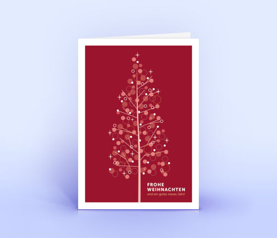 Dunkelrote Weihnachtskarte mit leuchtendem Weihnachtsbaum 2885