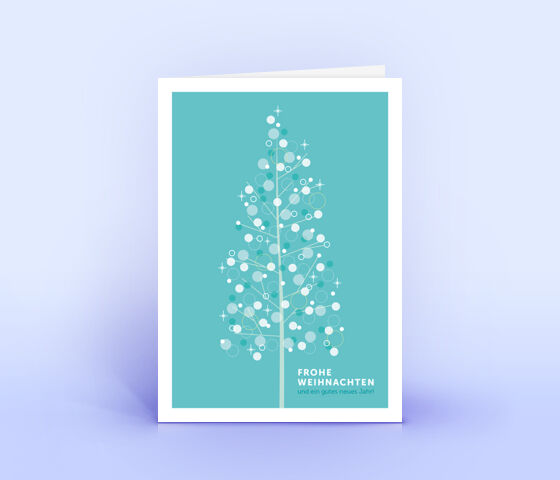 Individuelle Weihnachtskarte mit leuchtendem Weihnachtsbaum in türkis 2887