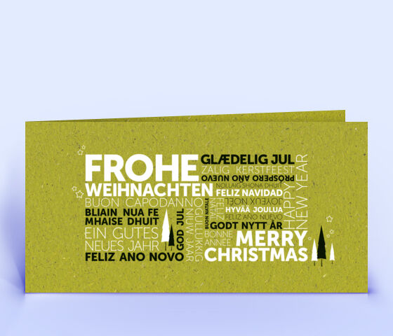 Graspapier Weihnachtskarte mit mehrsprachigen Weihnachtswünschen 3044