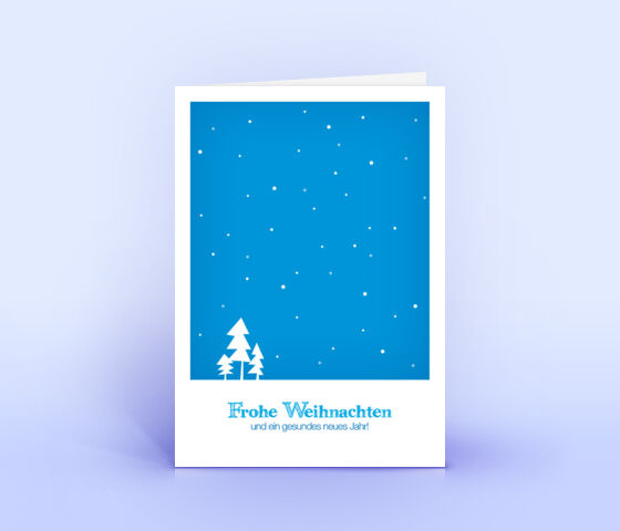 Öko Weihnachtskarten Nr. 307 blau mit handgemalter Zeichnung zeigen ein winterliches Kartenmotiv.
