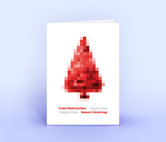 Rote Weihnachtskarte mit verpixeltem Weihnachtsbaum 3083