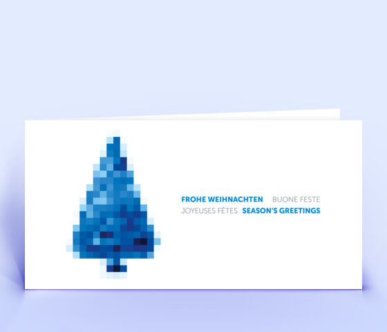 Geschäftliche Weihnachtskarte mit blauem Pixelbaum 3084