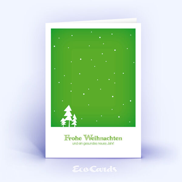 Öko Weihnachtskarten Nr. 313 gruen mit Zeichnung zeigen ein verspieltes Motiv.