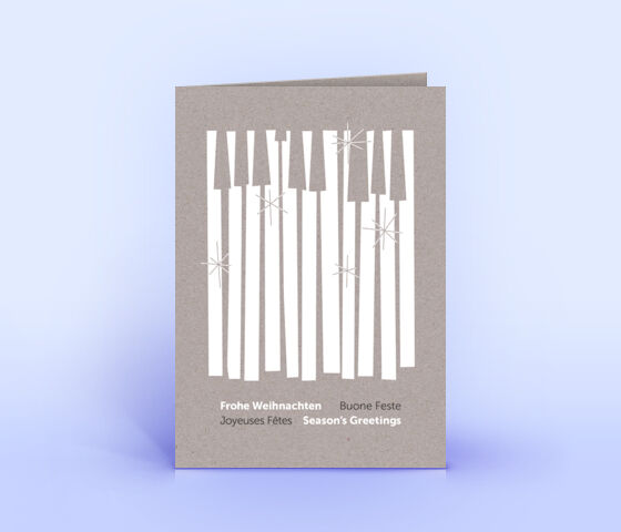 Grafische Weihnachtskarte mit "Klavierwald" auf grauem Design-Recyclingpapier gedruckt 3135