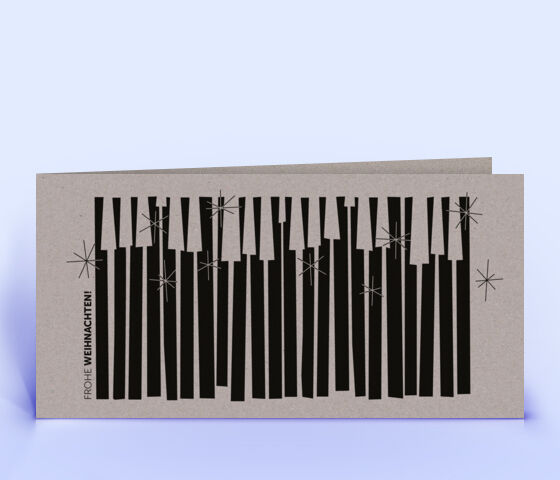 Grafische Weihnachtskarte mit "Klavierwald" Illustration gedruckt auf grauem Design-Recyclingpapier 3138